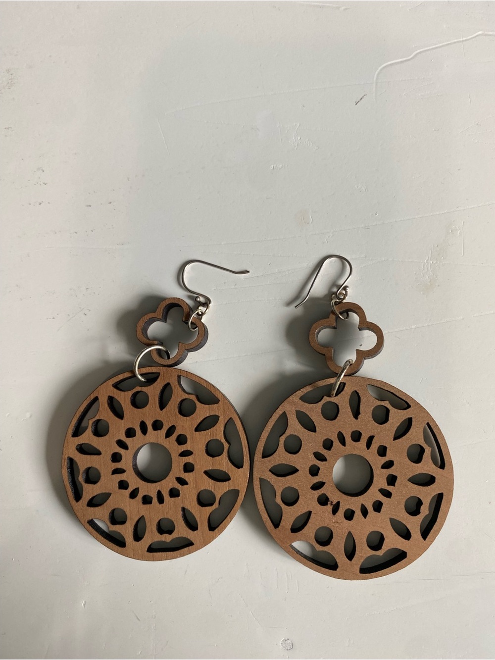 Brown Laser-Cut Wood Boho Dangle Earrings